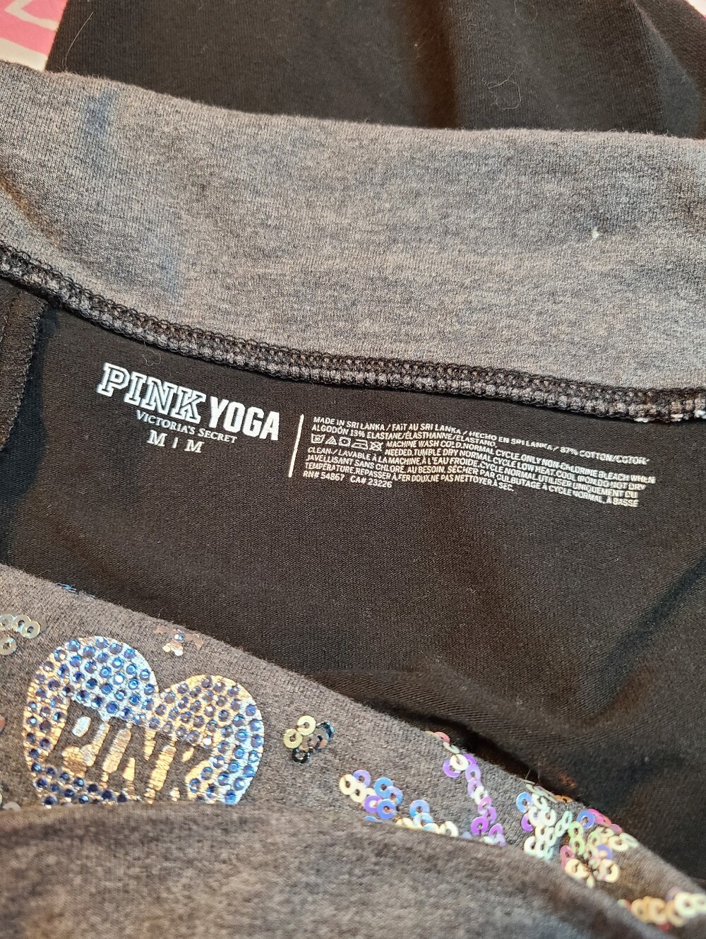VTG VS PINK YOGA Bling Snowflake Foldover Cotton Leggings Size M - Picture 6 of 7